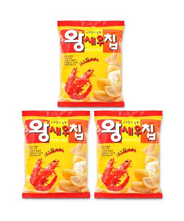 Korean Shrimp Snack Crispy Prawn Flavor Chips Delicious Crackers - 27g (Pack of 3) 0.95 Ounce (Pack of 3)