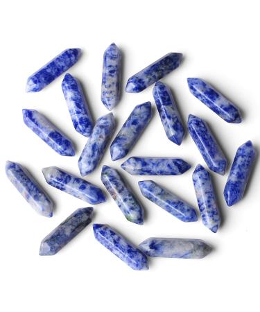 Xiannvxi 20 pieces crystals Set natural blue and white sodalith stone healing crystal set polished drum stones magic wand reiki bulk six-sockets witchcraft gift blue white sodalith-20pcs