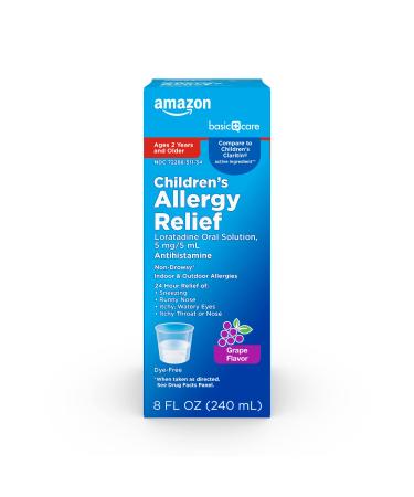 Amazon Basic Care Childrens Loratadine Oral Solution 5 mg/5 mL, Allergy Relief, Grape Flavor, 8 Fluid Ounces 8 Fl Oz (Pack of 1)