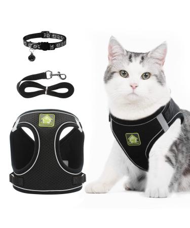 Neuwehe cat dishes with leash cat dishes leash set with a cat neck band outbreak -proof adjustable soft cat dishes with cat line for puppy small dog big cats (black s) s black