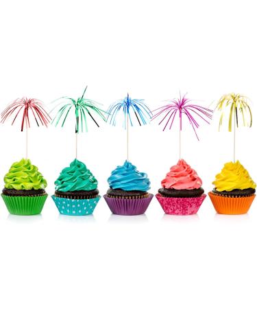 TecUnite 100 Pieces Foil Frill Firework Cupcake Picks Christmas Cupcake Topper 9 Inch Coconut Tree Shape Food Picks Supplies Party Decoration (Multicolored) - Buy Online on GoSupps.com