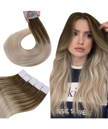 Hetto Tape Extensions Real Hair Balayage Hair Grossing Tape Real Hair Invisible Tape In Extensions Real Hair Remy light brown With Dark Ash Blond to Platinous Blond Balayage #8/16/60 45cm 50g 45 cm 1-2/18/60 - Buy Online on GoSupps.com