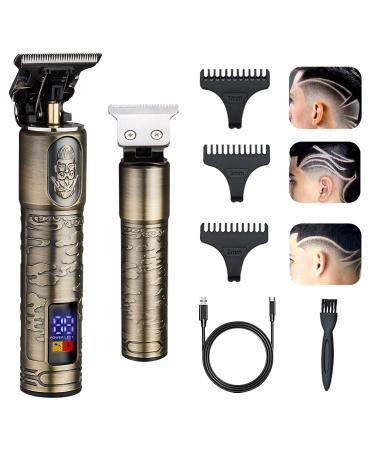 GSKY 2021 New Professional Men's Hair Clippers Zero Gapped Trimmers Pro Li T Blade Trimmer Professional edgers Clippers for Men French Trimmer Cordless Rechargeable LED Display (Golden)