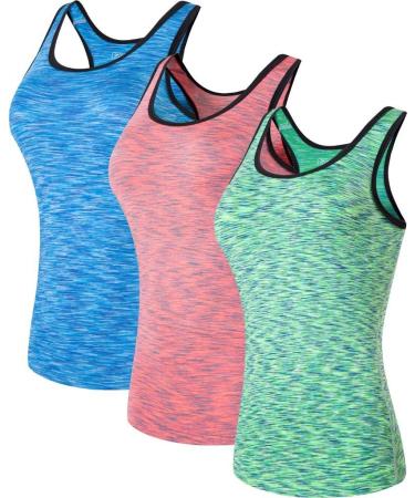 jeansian Women's Sport Quick Dry Slim Fit Vests Tank Tops Sleeveless Shirts SWT237 Large Swt241_packd: Blue + Pink + Green