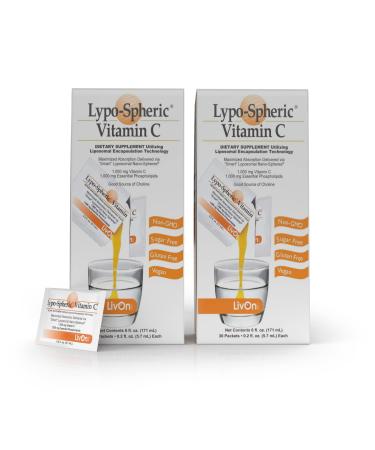 LypoSpheric Vitamin C  2 Cartons (60 Packets)  1,000 mg Vitamin C & 1,000 mg Essential Phospholipids Per Packet  Liposome Encapsulated for Improved Absorption  100% NonGMO