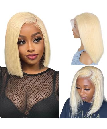 MEDDALE 613 Bob Wig Human Hair 13x4 HD Transparent 180% Density Blonde Bob Lace Front Wig Human Hair Pre Plucked with Baby Hair Glueless Straight Colored Lace Frontal Wigs for Women 10 Inch 10 Inch 613 Bob Blonde Lace Fr...