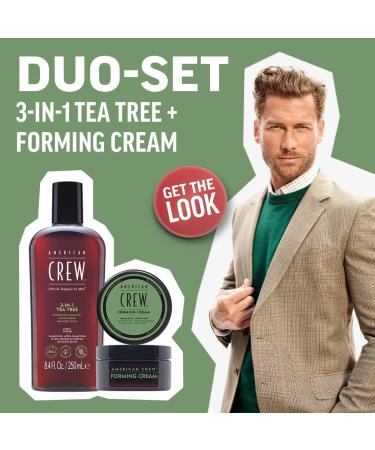 American Crew Care Duo Set: 3 in 1 Shampoo - Shampoo Conditioner & Shower Gel (250ml) - Tea Tree Scent + Forming Cream Hair Wax (50g) - Buy Online on GoSupps.com