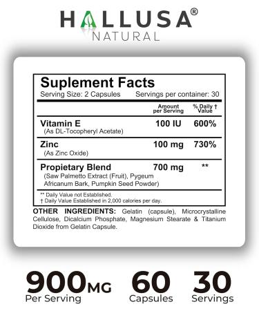 Hallusa Natural Hallprost - Prostate Health Supplement | Urinary Tract & Bladder Support Reduce Frequent Urination | Saw Palmetto Pygeum Pumpkin Seed Zinc Vitamin E | 180 Capsules - Buy Online on GoSupps.com