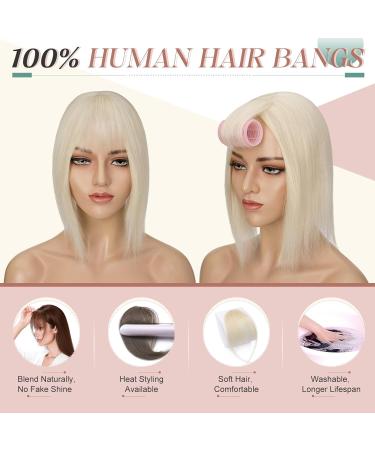 Elailite Clip in Fringe Human Hair Wispy Air Bangs (Super Thin Type) - 100% Real Remy Natural Hair Bangs 5 Inch With Temples Hair Piece 15g - #60 Platinum Blonde - Buy Online on GoSupps.com