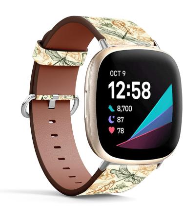Buy Compatible Patterned Leather Replacement Band for Fitbit Versa 4 Versa 3 Sense 2 - Flying Insects & Bugs Design - Buy Online on GoSupps.com