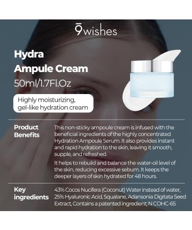 9 Wishes Hydra Ampule Cream 1.7Fl. Oz - Powerful Hydration Facial Moisturizer with Coconut Water for Long-Lasting Moisture | International Shipping Available - Buy Online on GoSupps.com