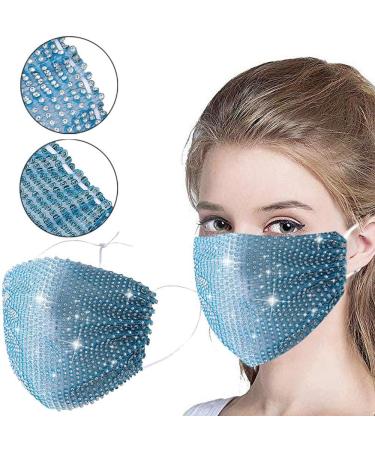 Lieikic Women's Glitter Mouth Protection - Elegant Washable Reusable Breathable Face Cover for Halloween Evening Party (Blue) - Buy Online on GoSupps.com