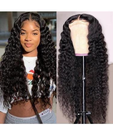 Jasperel Deep Wave Closure Wig Human Hair 4x4 Lace Front Wig Curly Human Hair Wigs for Women Brazilian Hair Glueless Wigs Human Hair Pre Plucked Bleached Knots Wet and Wavy Natural Black 18 Inch Black 18 Inch (Pack of 1)