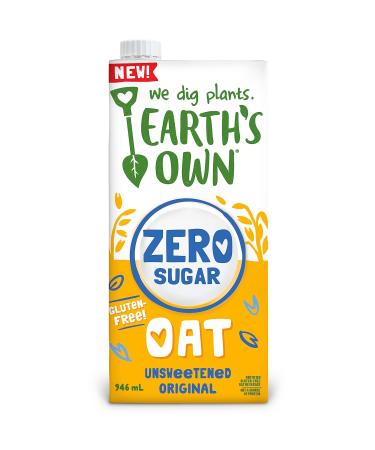 Earth's Own - Oat Milk Zero Sugar | 946ml | Plant Based Beverage | Non GMO | Dairy Free | Vegan Friendly | Nut Free | Shelf Stable (Unsweetened Original Pack of 12)