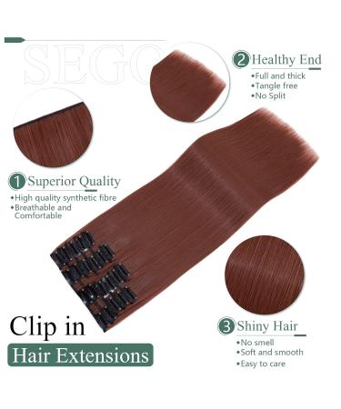 SEGO 12 Tressen Clip-In Hair Extensions - Cheap Real Hair 55cm 180g Auburn Ginger (Ginger) - Full Head Coverage - Buy Online on GoSupps.com