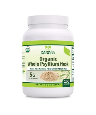 Herbal Secrets Whole Psyllium Husk Powder Supplement | 5 Grams per Serving | Non-GMO | Gluten-Free | Made in USA (24 Oz Unflavored) Unflavored 1 Ounce (Pack of 1)