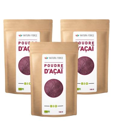 NATURA FORCE Acai Powder 100% Organic - Strengthens Natural Defenses - Energy & Anti-Fatigue - Rich in Antioxidants and Vitamin E - Helps Weight Loss - 3 Sachets of 150 g - 450 g