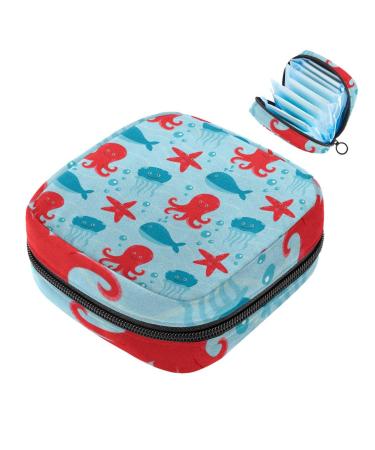 Women's napkin storage pocket marine octopus naval esters jellyfish menstrual cup portable women's bandages storage bags female menstruation first period bag