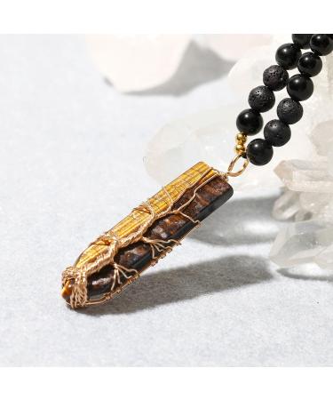 Spiritual Lava Stone & Obsidian Beaded Necklace with Tiger's Eye Tree of Life Pendant - Reiki Relaxation Gifts for Women - Buy Online on GoSupps.com