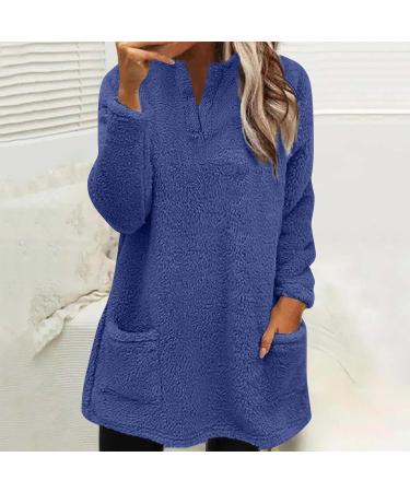 AMhomely Women's Plus Size Teddy Fleece Hoodie | V-Neck Pullover Sweatshirt - Dark Blue XXL - Buy Online on GoSupps.com