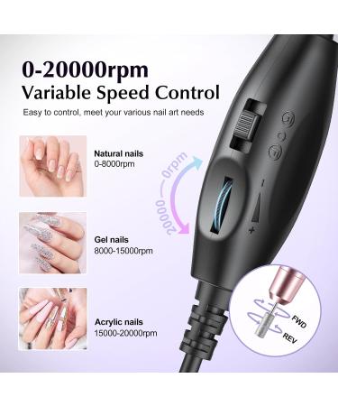 Nail Drill Adjustable Speed 20000RPM | Electric Manicure Pedicure Set with 6 Bits | Portable E File for Gel Acrylic Nails | 31 Sanding Bands | Beginner Friendly | Corded | Light Gold - Buy Online on GoSupps.com