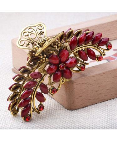 Women Retro Flower Alloy Hair Clip - Large Rhinestone Anti-Slip Red Hair Accessory | Shop Now! - Buy Online on GoSupps.com