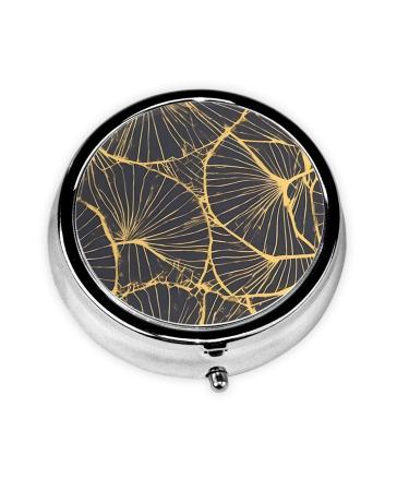 Golden Leafround Pill Box 3 Compartments Round Pill Box Organizer for Purse Or Pocket Portable Travel Pill Box