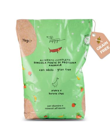 Grain-Free Dog Food Monoprotein Duck and Banana Chips Dehydrated Pieces | 7Kg Crunchy Medium Large Adult Dogs | Natural Dry Food | Hygge Dog
