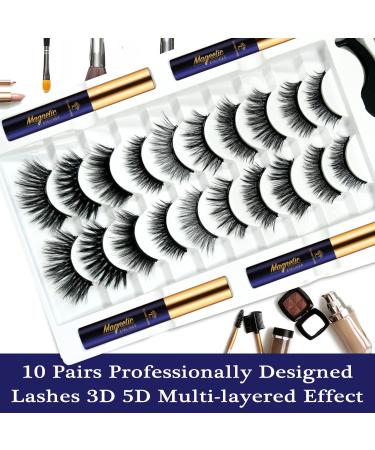 Magnetic Eyelashes Natural Look - 10 Pairs 3D Reusable False Lashes with Eyeliner & Applicator | Long Lasting Easy to Apply Cruelty-Free Wispy Fashion - Buy Online on GoSupps.com