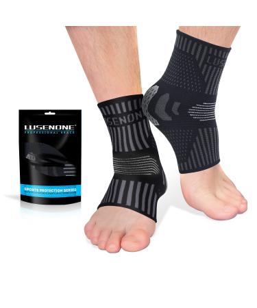 Professional Ankle Support Brace 2 Pack Breathable Plantar Fasciitis Socks Anti-Slip Ankle Compression Sleeve Socks for Joint Pain Ligament Damage Sprained Ankle Achilles Tendonitis Sports XL Black(Pair)