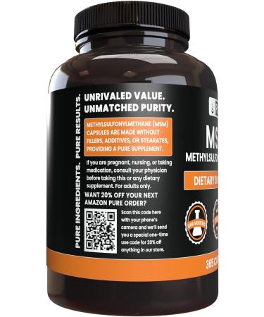 Pure MSM (365 Capsules) - Lab Verified, No Fillers - 180 Servings - Buy Online on GoSupps.com