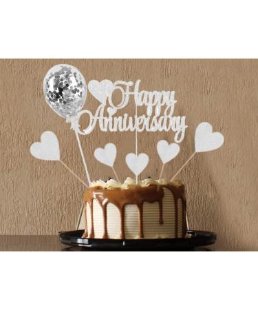 Elicola Happy Anniversary Cake Topper Decorations Glitter Wedding Anniversary Cake Topper Supplies Party Cake Decor Silver - Buy Online on GoSupps.com