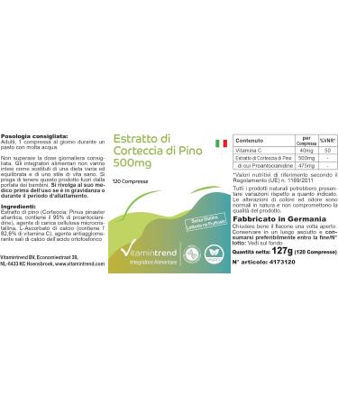 Pine bark extract 500mg - 120 tablets - vegan - high dose - with vitamin C | Vitamintrend  - Buy Online on GoSupps.com