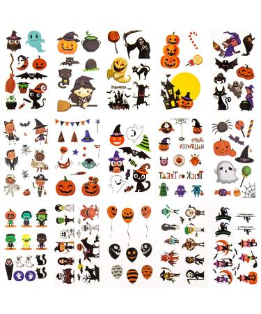 400 Halloween Temporary Tattoos for Kids - Non-Toxic Stickers for Makeup, Party Cosplay, Face Decals - Halloween Favors for Boys and Girls - Cartoon Designs - Buy Online on GoSupps.com