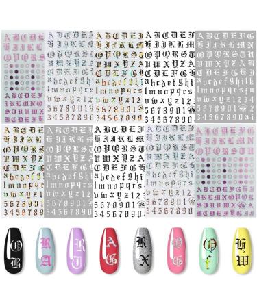 Kalolary 5 Colors Letter Nail Art Stickers 10 Sheets Letter Nail Stickers for Nails Old English Words Alphabet Nail Decals for Women Girls Kids Manicure DIY or Nail Salon