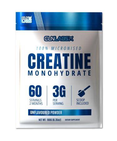 Creatine Monohydrate Powder - 180g (60 x 3g Servings) | 200 Mesh Fine Grade Powder Pure & Mixes Easily | Includes Scoop | Unflavoured | Made in The UK by CLN Labs