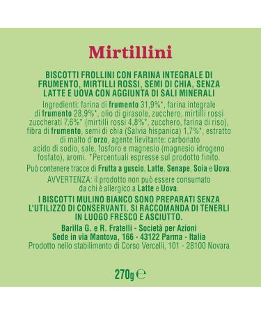  Italian Gourmet E.R. Mulino Bianco Mirtillini red blueberries and chia seeds rich in vitamin E no milk or eggs in the recipe 270g pack + 400g gourmet Italian polpa - Buy Online on GoSupps.com