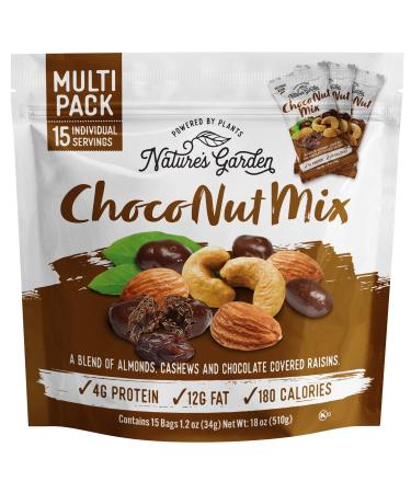 Nature's Garden Choco Nut Mix, Chocolate Covered Raisins, Nut Mix, Almonds, Cashews, Cholesterol Free, Sodium Free, No Artificial Ingredients  1.2 Oz Bags (15 Individual Servings) - Buy Online on GoSupps.com