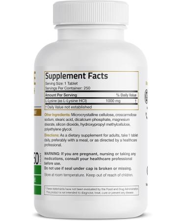 Bronson L-Lysine Extra Strength 1000 mg - High Potency Immune Support & Collagen Synthesis - Non-GMO Vegetarian Tablets - 250 Count - Buy Online on GoSupps.com