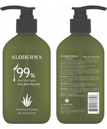 Aloderma 99% Organic Aloe Vera Gel | 300g (10.6 oz) | Bottled within 12 Hours of Harvest | No Sticky Residue | Eco-Friendly - Buy Online on GoSupps.com