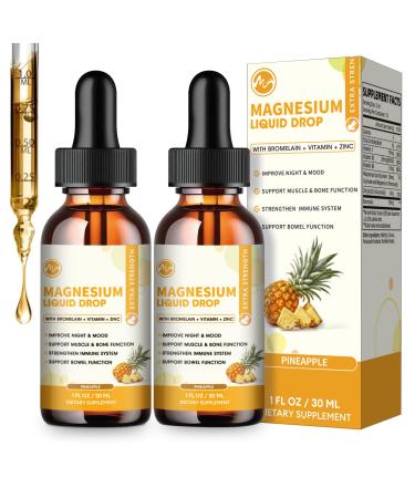 (2 Pack) M inch Magnesium Glycinate Liquid Drop High Absorption Liquid Magnesium Complex with Bromelain VitaminC D3 B6 & Zinc Threonate Supplement for Night Mood Muscle & Bone Support 1 Fl Oz (Pack of 2)