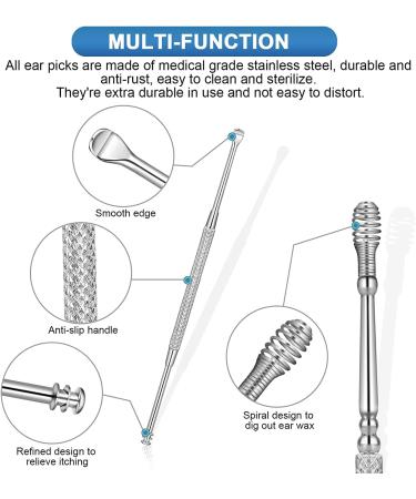 Stainless Steel Ear Pick & Curette Kit - 8 Pcs Earwax Removal Tools with Storage Box - Buy Online on GoSupps.com