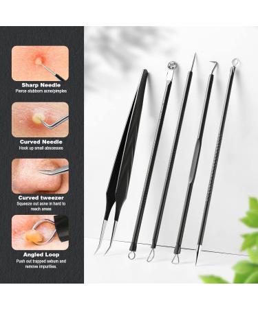 FVION Blackhead and Acne Extractor Kit Professional Pimple Popper Tool Kit Acne Tweezers and Blackhead Remover Tools for Face 5 PCS Extractor Pimple Popping Tools - Green - Buy Online on GoSupps.com
