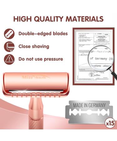 Safety Razor for Women & Men - Long Handle with 15 Stainless Steel Double Edge Blades - Rose Gold | Reduces Razor Burns - Buy Online on GoSupps.com