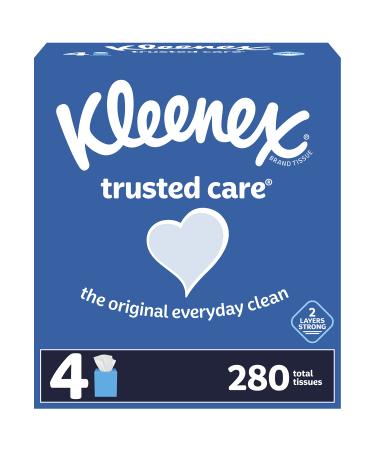 Kleenex Trusted Care Everyday Facial Tissues, 4 Cube Boxes, 70 Tissues per Box (280 Tissues Total)