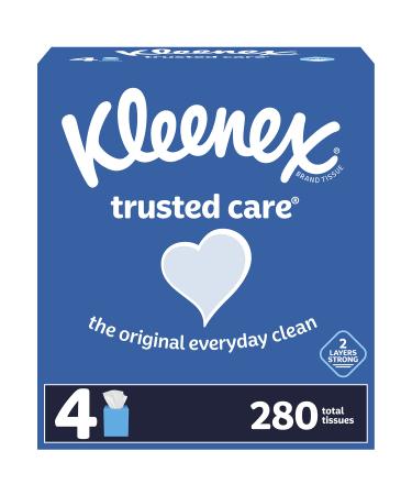 Kleenex Trusted Care Everyday Facial Tissues, 4 Cube Boxes, 70 Tissues per Box (280 Tissues Total) - Buy Online on GoSupps.com