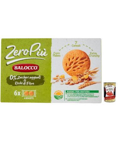 Balocco Zero Pi Biscotti Biscotti without added sugar biscuits with cornflakes 7 cereals and extra crunchy 230 g pack + Italian Gourmet Polpa di Pomodoro 400 g box