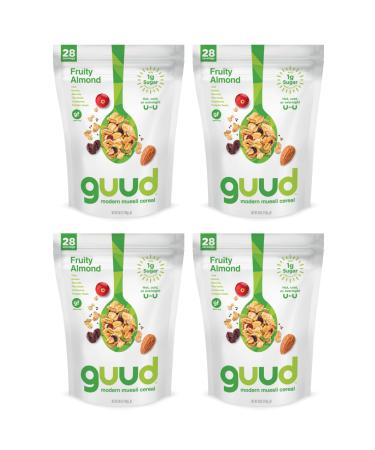 GUUD Fruity Almond Muesli Cereal 40 Ounce (Pack of 4) Gluten Free Oats Raisins Almonds Cranberries Flax Seeds Pumpkin Seeds Vegan Non-GMO Certified Kosher