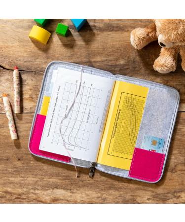 Luxdag U-Magazine Case with Zipper - Felt Organizer for Children's Exam Booklet & Vaccination Pass - Perfect Gift for Expectant Mothers - Light Gray & Pink Bear & Bunny Motif - Buy Online on GoSupps.com