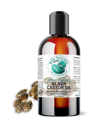 Bella Terra Oils - Black Castor Oil 8 oz - Dive into the Essence of Cold-Pressed Nourishment Abundant in Essential Vitamins 8 Ounce